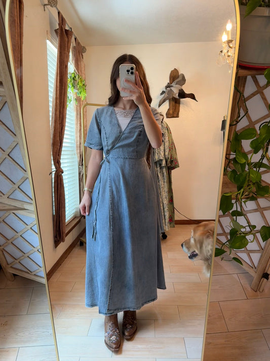 Denim Wrap Maxi Dress